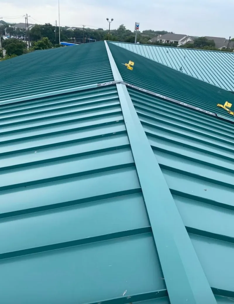 Green commercial metal roof ridge and valley for Metal Roof Repair in East Hills